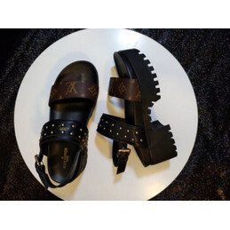 Replica Louis Vuitton Black Brown Monogram Flat Sandals