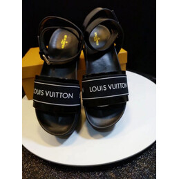 Replica Louis Vuitton Black Letter Strap Flat Sandals
