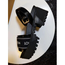 Replica Louis Vuitton Black Letter Strap Flat Sandals