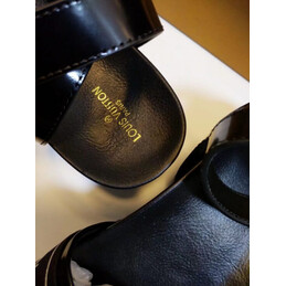 Replica Louis Vuitton Black Letter Strap Flat Sandals