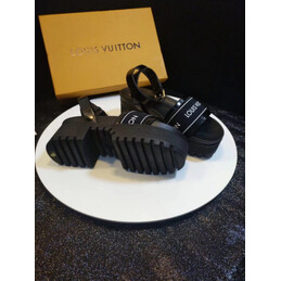 Replica Louis Vuitton Black Letter Strap Flat Sandals