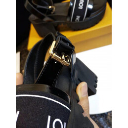 Replica Louis Vuitton Black Letter Strap Flat Sandals