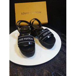 Replica Louis Vuitton Black Letter Strap Flat Sandals