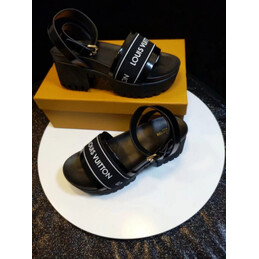 Replica Louis Vuitton Black Letter Strap Flat Sandals