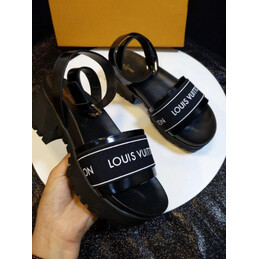 Replica Louis Vuitton Black Letter Strap Flat Sandals