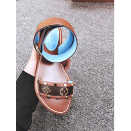 Replica Louis Vuitton Tan Brown Monogram Flat Sandals