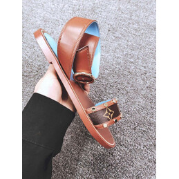 Replica Louis Vuitton Tan Brown Monogram Flat Sandals