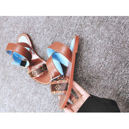 Replica Louis Vuitton Tan Brown Monogram Flat Sandals