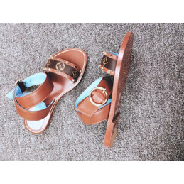 Replica Louis Vuitton Tan Brown Monogram Flat Sandals
