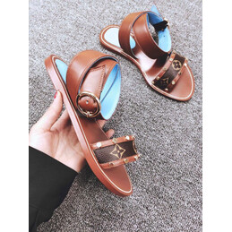 Replica Louis Vuitton Tan Brown Monogram Flat Sandals