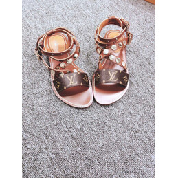 Replica Louis Vuitton Tan Brown Monogram Studded Flat Sandals