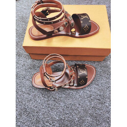 Replica Louis Vuitton Tan Brown Monogram Studded Flat Sandals