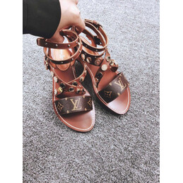 Replica Louis Vuitton Tan Brown Monogram Studded Flat Sandals