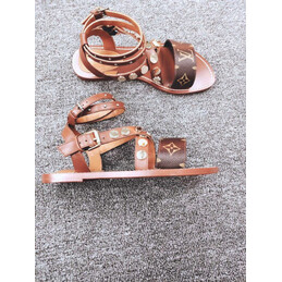 Replica Louis Vuitton Tan Brown Monogram Studded Flat Sandals