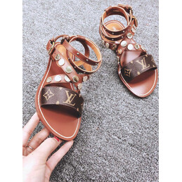 Replica Louis Vuitton Tan Brown Monogram Studded Flat Sandals