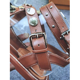 Replica Louis Vuitton Tan Brown Monogram Studded Flat Sandals