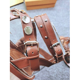 Replica Louis Vuitton Tan Brown Monogram Studded Flat Sandals