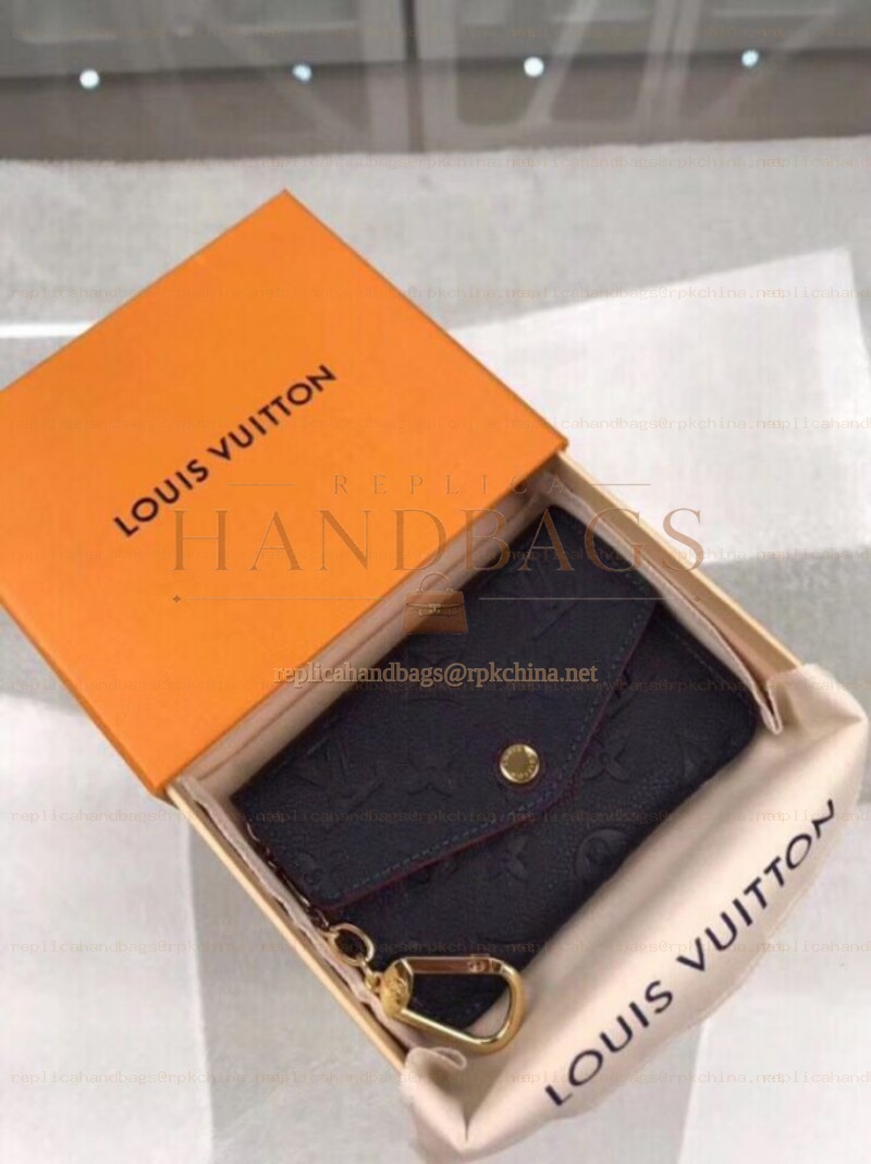 Replica Louis Vuitton Black Embossed Monogram Red Interior Chain Key Pouch