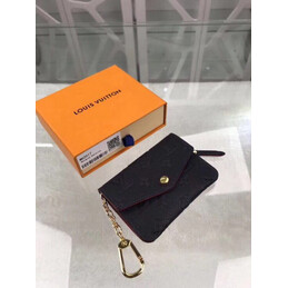 Replica Louis Vuitton Black Embossed Monogram Red Interior Chain Key Pouch