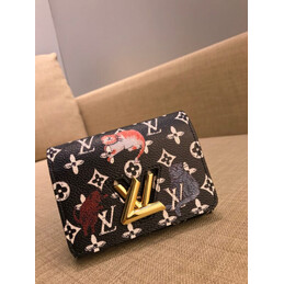 Replica Louis Vuitton Black White Monogram Character Twist Compact Wallet