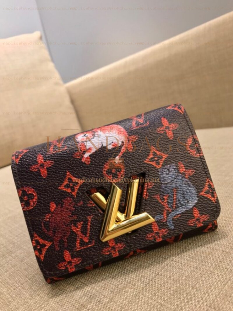 Replica Louis Vuitton Black Red Monogram Character Twist Compact Wallet