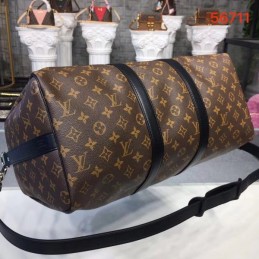 Replica Louis Vuitton Brown Monogram Black Trim Keepall Bandouliere 45
