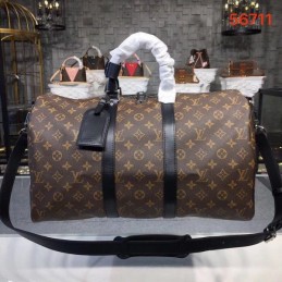 Replica Louis Vuitton Brown Monogram Black Trim Keepall Bandouliere 45