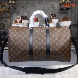 Replica Louis Vuitton Brown Monogram Black Trim Keepall Bandouliere 45