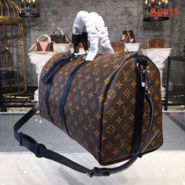 Replica Louis Vuitton Brown Monogram Black Trim Keepall Bandouliere 45