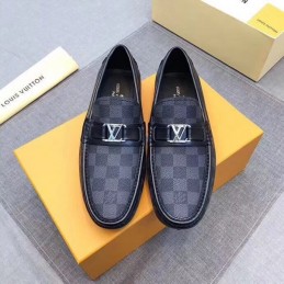 Replica Louis Vuitton Black Damier LV Buckle Loafers