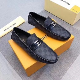 Replica Louis Vuitton Black Damier LV Buckle Loafers