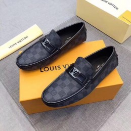 Replica Louis Vuitton Black Damier LV Buckle Loafers