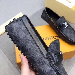 Replica Louis Vuitton Black Damier LV Buckle Loafers
