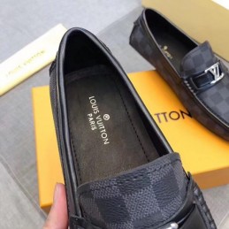 Replica Louis Vuitton Black Damier LV Buckle Loafers