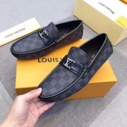 Replica Louis Vuitton Black Damier LV Buckle Loafers