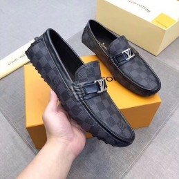 Replica Louis Vuitton Black Damier LV Buckle Loafers