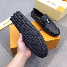 Replica Louis Vuitton Black Damier LV Buckle Loafers