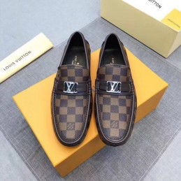 Replica Louis Vuitton Brown Damier LV Buckle Loafers