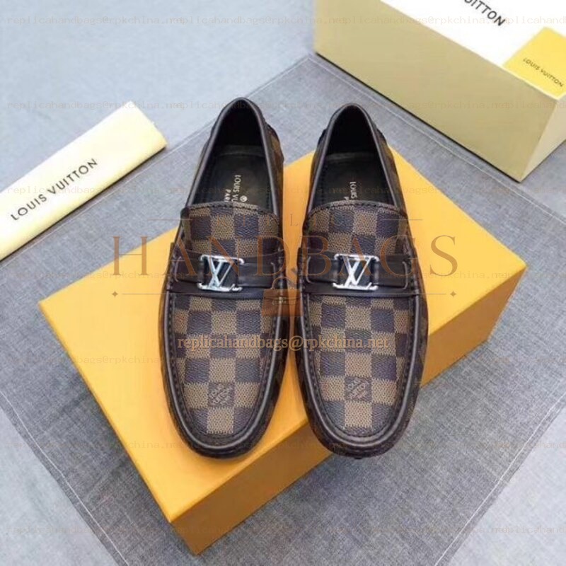 Replica Louis Vuitton Brown Damier LV Buckle Loafers