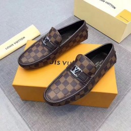 Replica Louis Vuitton Brown Damier LV Buckle Loafers