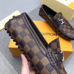 Replica Louis Vuitton Brown Damier LV Buckle Loafers