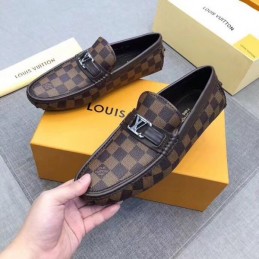 Replica Louis Vuitton Brown Damier LV Buckle Loafers