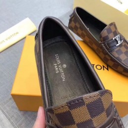Replica Louis Vuitton Brown Damier LV Buckle Loafers