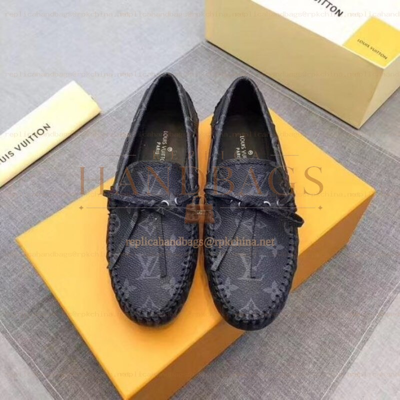 Replica Louis Vuitton Black Monogram Tassel Loafers