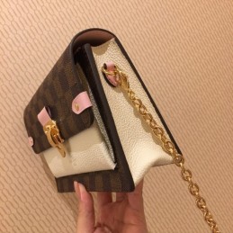 Replica Louis Vuitton Brown Damier Ebene Cream Pink Vavin Chain Wallet