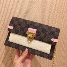 Replica Louis Vuitton Brown Damier Ebene Cream Pink Vavin Chain Wallet