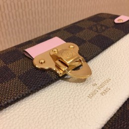 Replica Louis Vuitton Brown Damier Ebene Cream Pink Vavin Chain Wallet