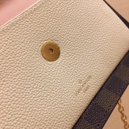 Replica Louis Vuitton Brown Damier Ebene Cream Pink Vavin Chain Wallet