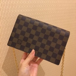 Replica Louis Vuitton Brown Damier Ebene Cream Pink Vavin Chain Wallet
