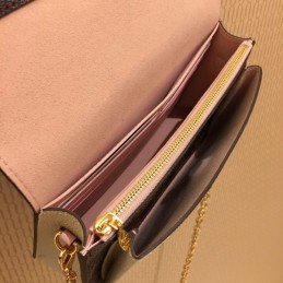 Replica Louis Vuitton Brown Damier Ebene Cream Pink Vavin Chain Wallet